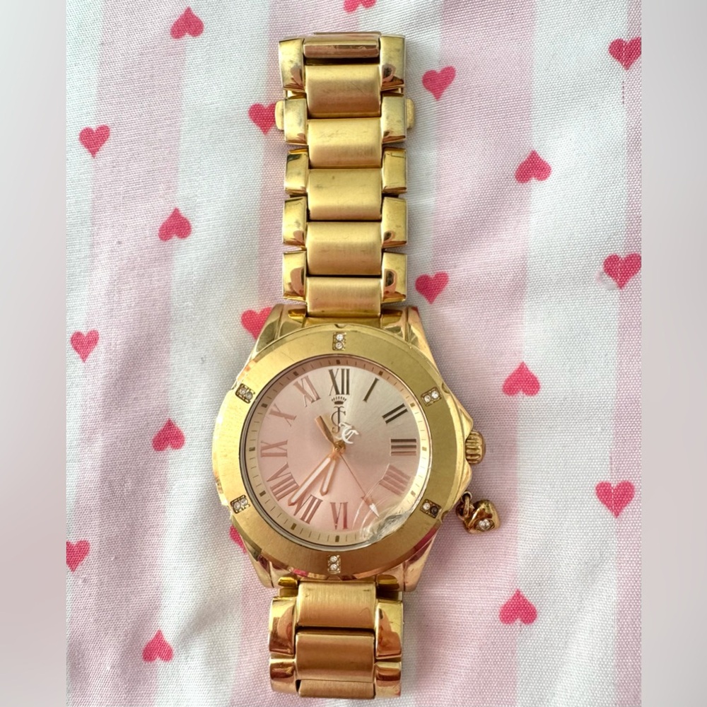 Vintage Juicy Couture Gold Watch with Heart Charm